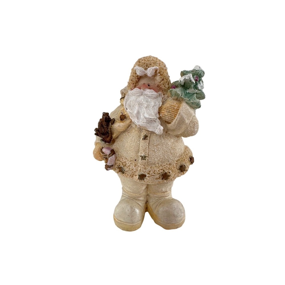 Vintage Ceramic Santa Claus Figurine With Tree &‎ Gift Bag 6" christmas decor